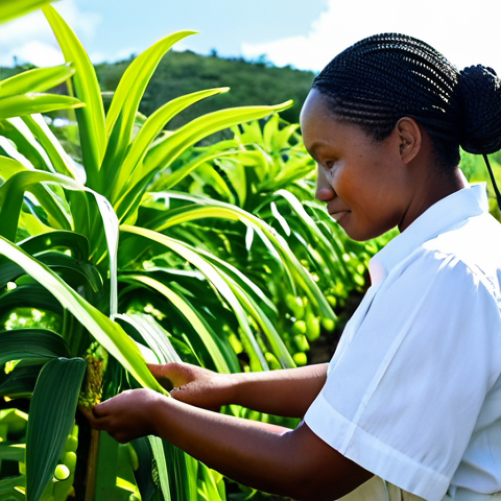 **Image Prompt: Sustainable Tourism & Agriculture in Barbados**
    A professional Barbadian woman in modest, comfortable, and practical attire, engaging in sustainable agricultural practices in a sunlit, modern farm. She is gently tending to diverse, vibrant crops within an innovative hydroponic system, with lush tropical foliage and hints of the island's natural beauty in the soft-focus background. The scene conveys a sense of growth, community engagement, and environmental stewardship. Perfect anatomy, correct proportions, natural pose, well-formed hands, proper finger count, natural body proportions. Fully clothed, appropriate attire, modest clothing, professional dress, safe for work, appropriate content, family-friendly, high-quality professional photography, realistic.