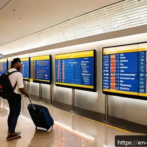 바베이도스 미국 출발 항공권 - A vibrant airport scene inside a major international hub like Miami International, showing diverse t...